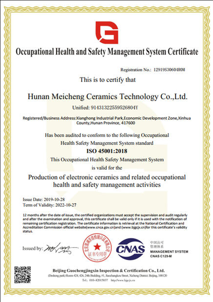 China Hunan Meicheng Ceramic Technology Co., Ltd. certificaten